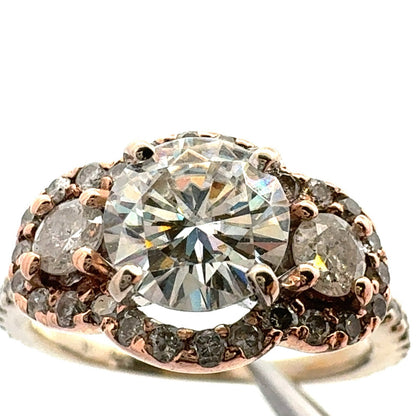 Designer Forever Brilliant 14K White Yellow Gold Moissanite Trio Engagement Ring