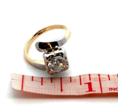 PALI 14K Yellow White Gold Two Tone Round Diamond Bypass Square Engagement Ring