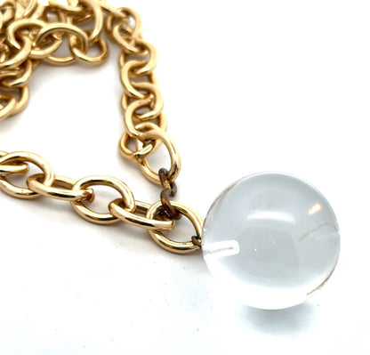 Model Couture Gold Tone Oval Link Lucite Knocker Crystal Ball Statement Necklace