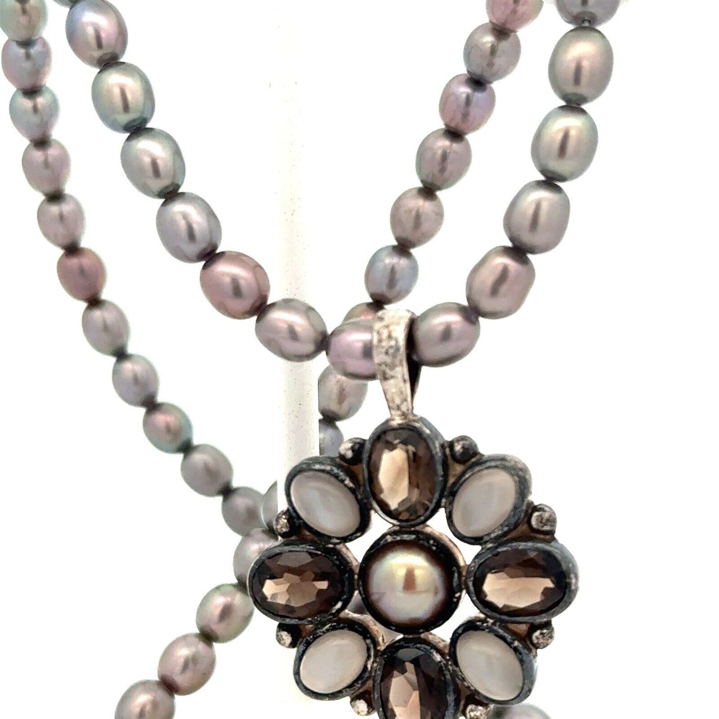 Designer JGD 925 Sterling Silver Moonstone Smokey Topaz Pearl Beaded Necklace