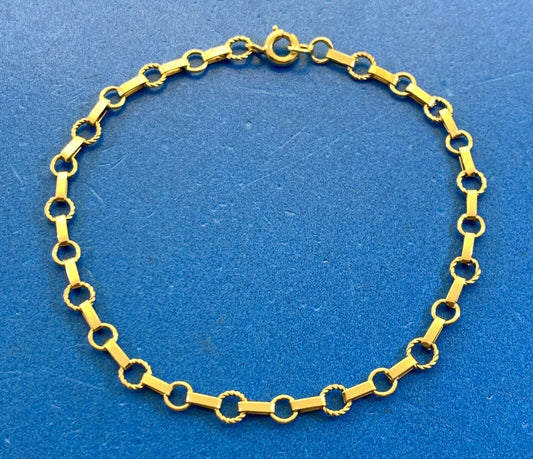 Designer 14K Yellow Gold Bar And Circle Link Chain Bracelet