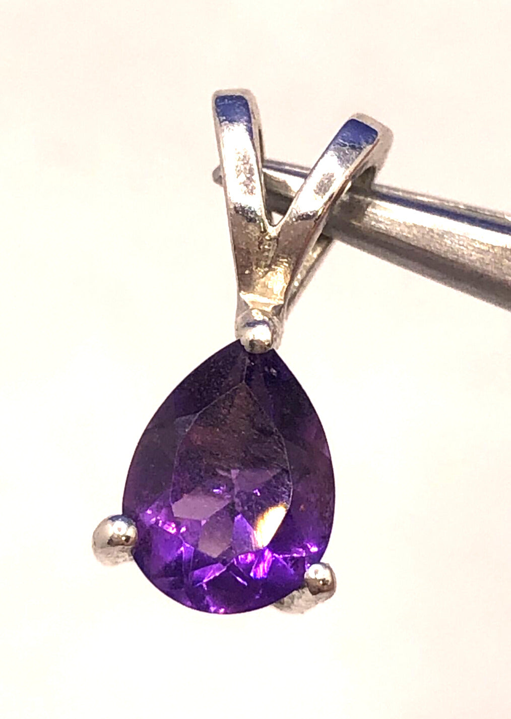 Designer TGGC 925 Sterling Silver Pear Cut Amethyst Drop Petite Pendant