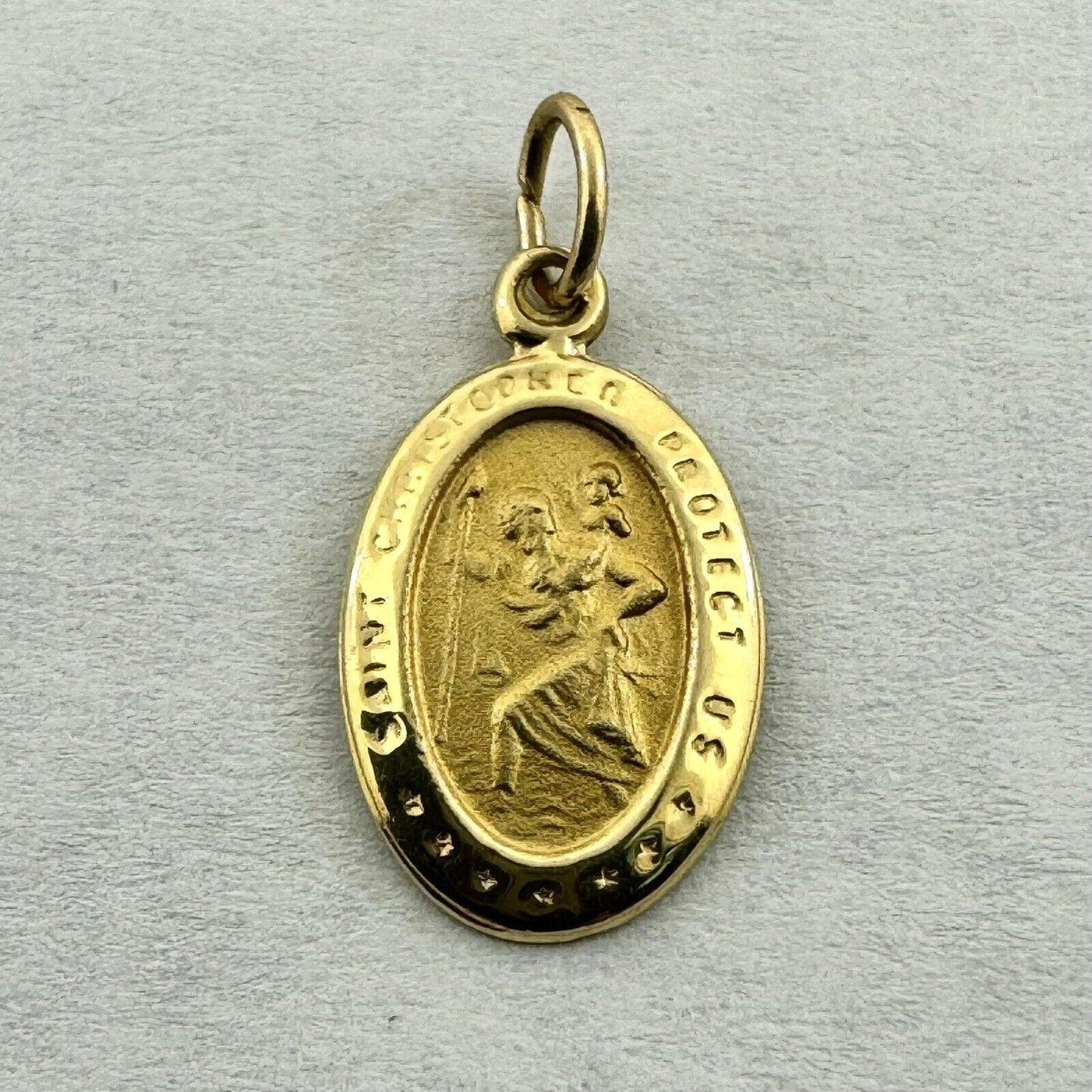 Designer 14K Yellow Gold Saint Christopher Protect Us Oval Petite Pendant