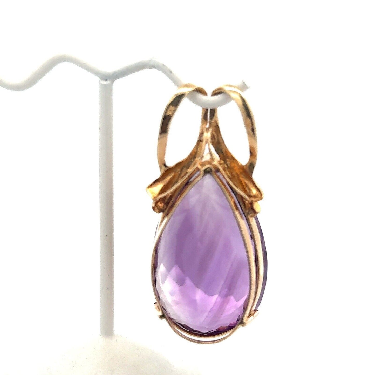 14K Yellow Gold Pear Faceted Amethyst Solitaire Statement Pendant