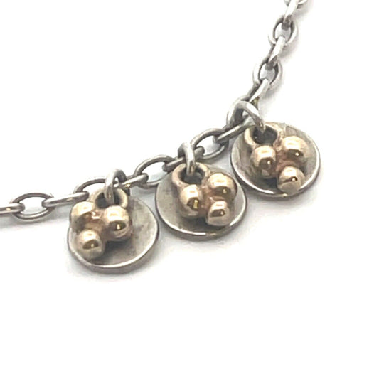 ME & RO 925 Sterling Silver 10K Yellow Gold Bead Three Disc Charm Necklace