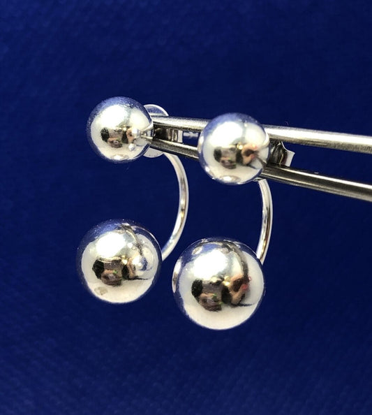 Designer N 925 Sterling Silver Round Ball Drop Earring Jacket Stud Earrings