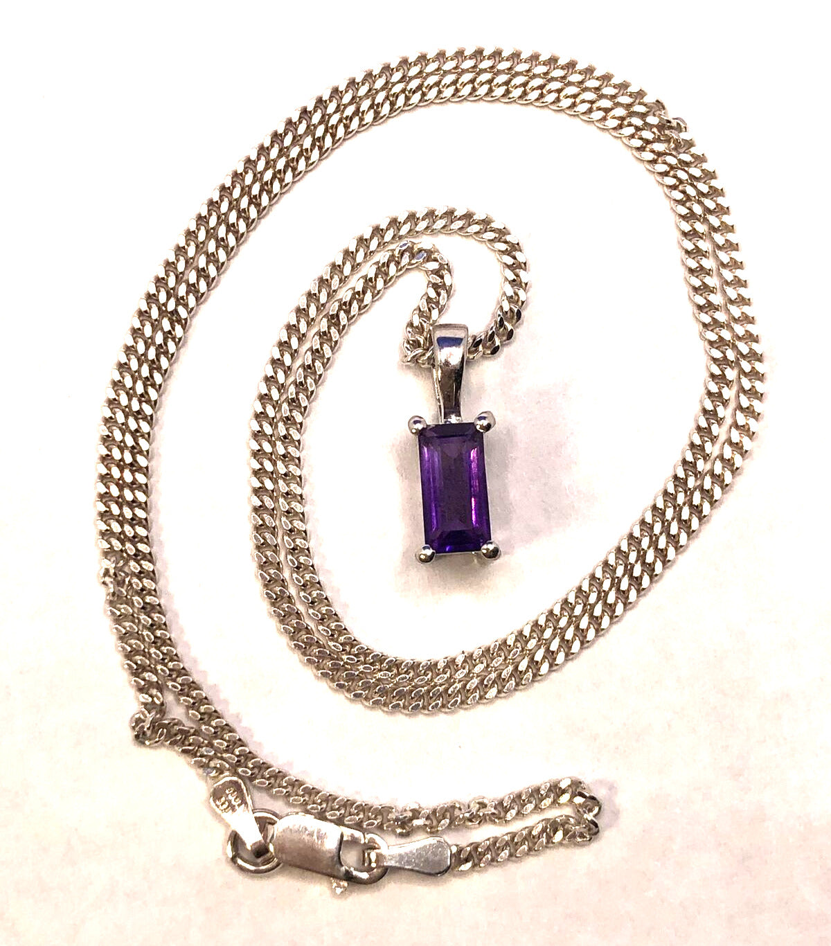 Designer TGGC 925 Sterling Silver Emerald Cut Amethyst Pendant Chain Necklace