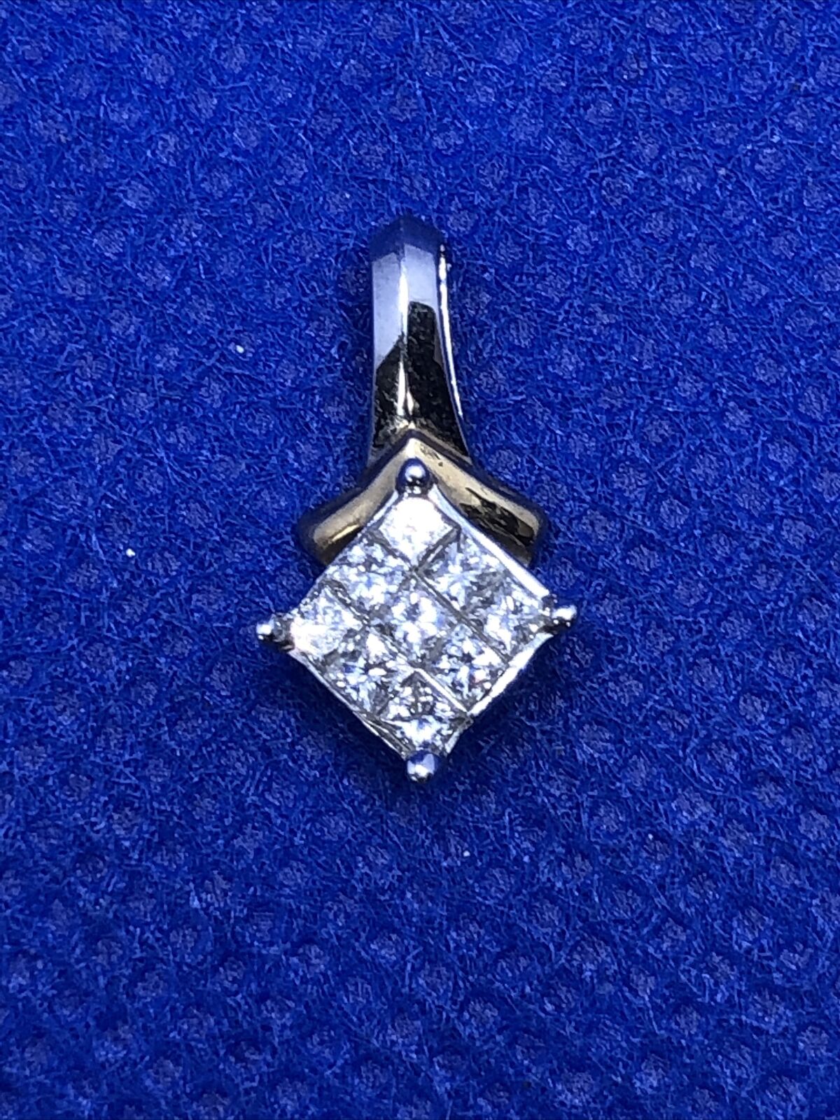 Designer Two Tone 14K White & Yellow Gold 0.25ct Princess Cut Diamonds Pendant