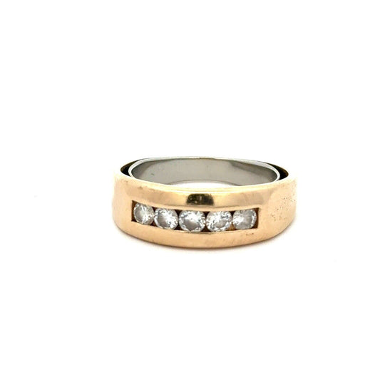 14K Yellow Gold Round Diamond Men's Band Statement Ring