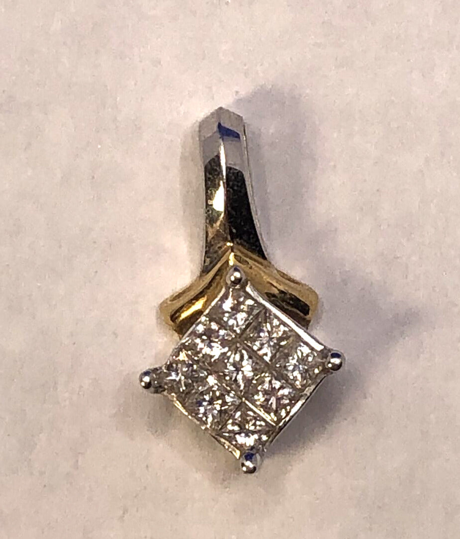 Designer Two Tone 14K White & Yellow Gold 0.25ct Princess Cut Diamonds Pendant