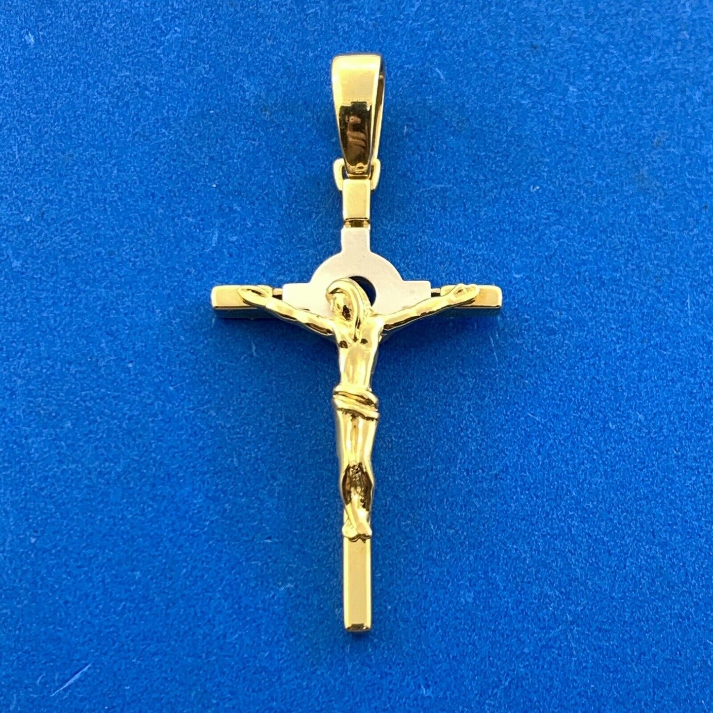 Designer 18K Yellow & White Gold Two-Toned Catholic Gift Cross Crucifix Pendant