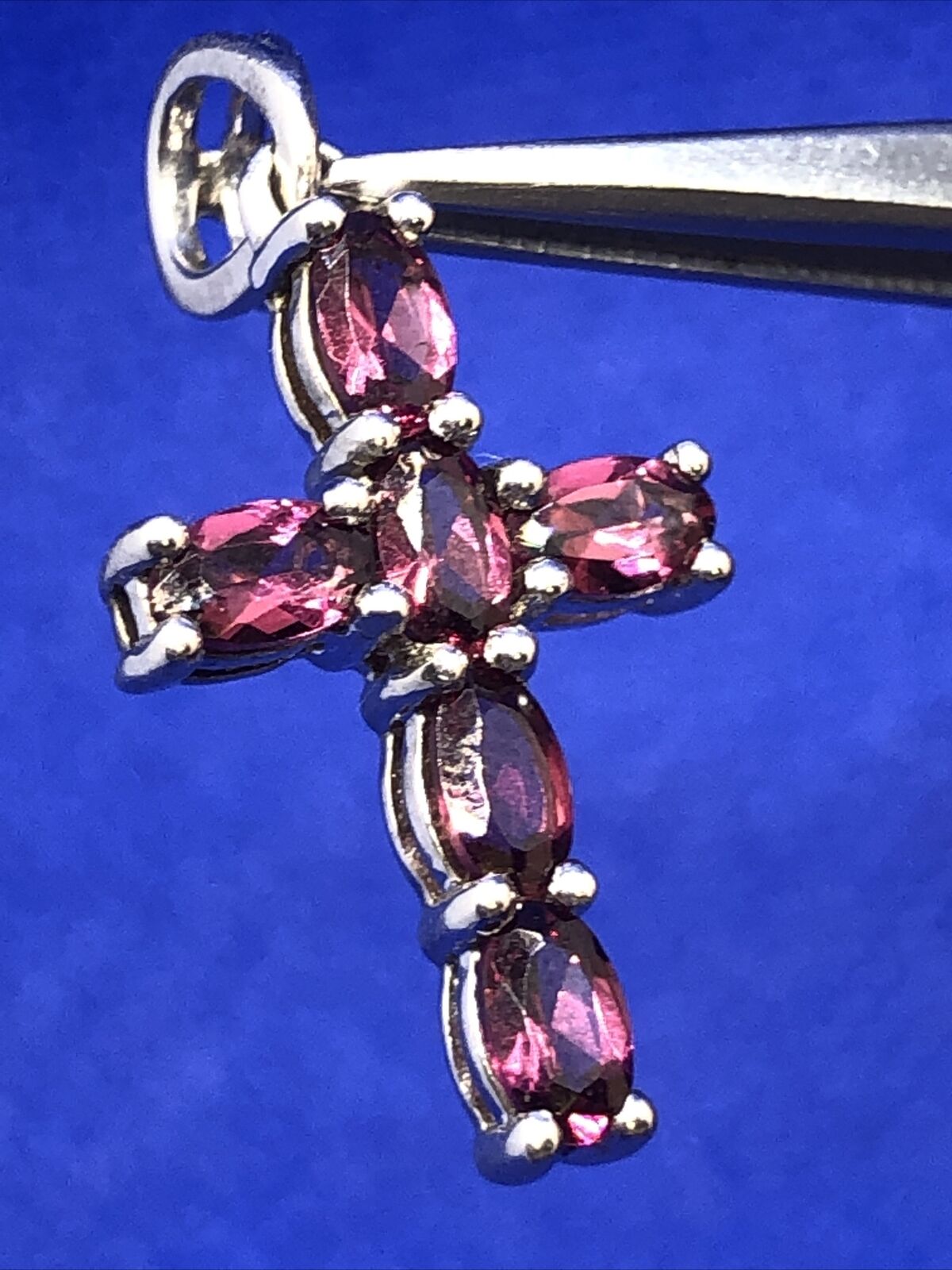 Designer 925 Sterling Silver Oval Garnet Cluster Cross Pendant