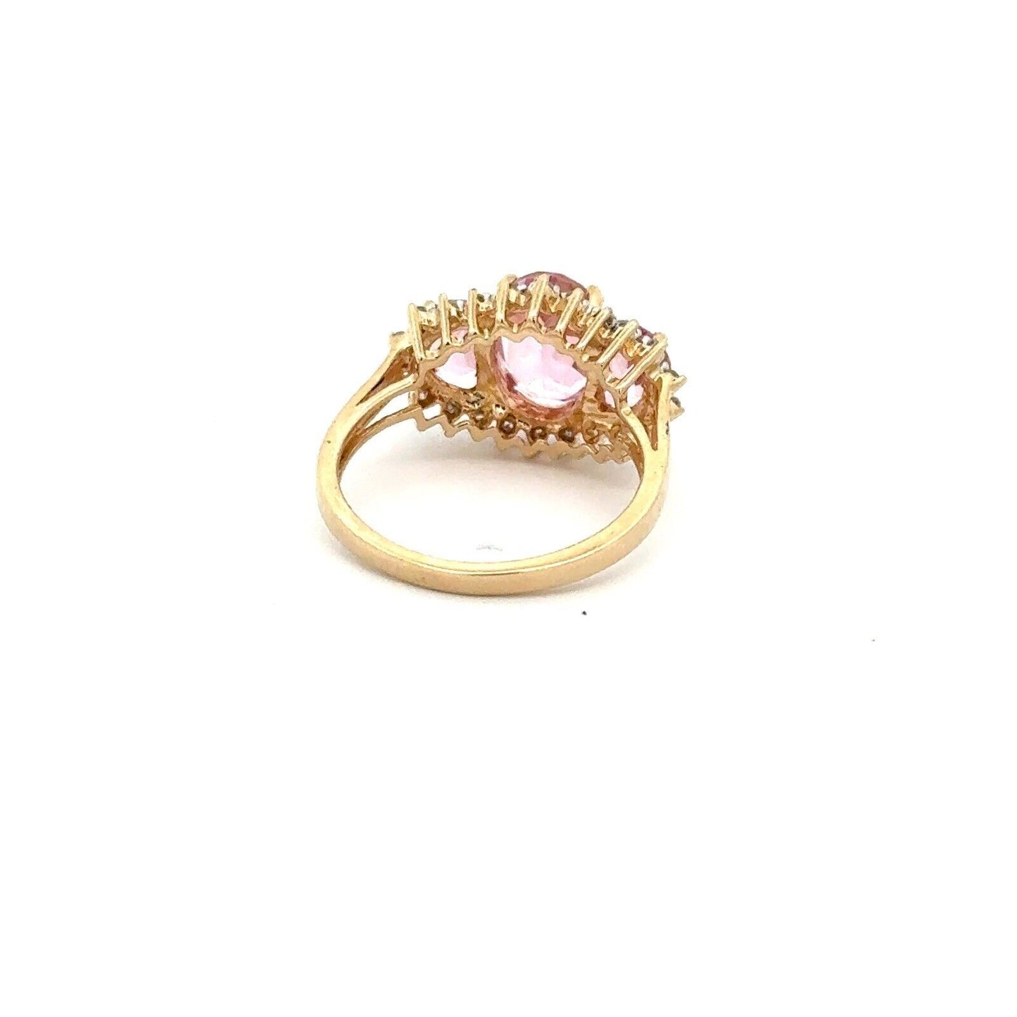 Designer 14K Yellow Gold Pink Topaz Diamond Accent Anniversary Ring