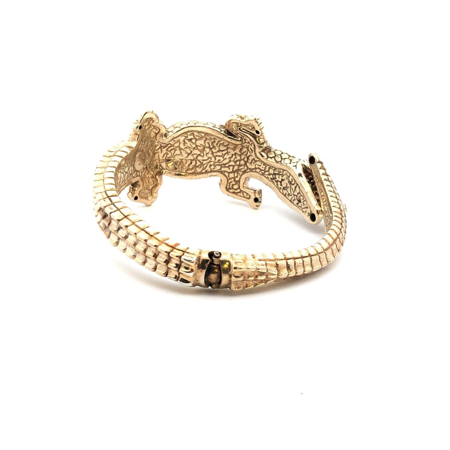 Italy 925 Sterling Silver Vermeil 3D Alligator Hinged Statement Cuff Bracelet