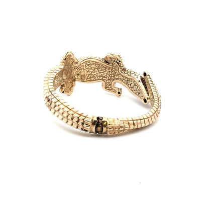 Italy 925 Sterling Silver Vermeil 3D Alligator Hinged Statement Cuff Bracelet