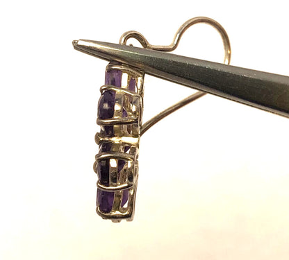 Designer TGGC 925 Sterling Silver Oval Amethyst Flower Dangle Hook Earrings
