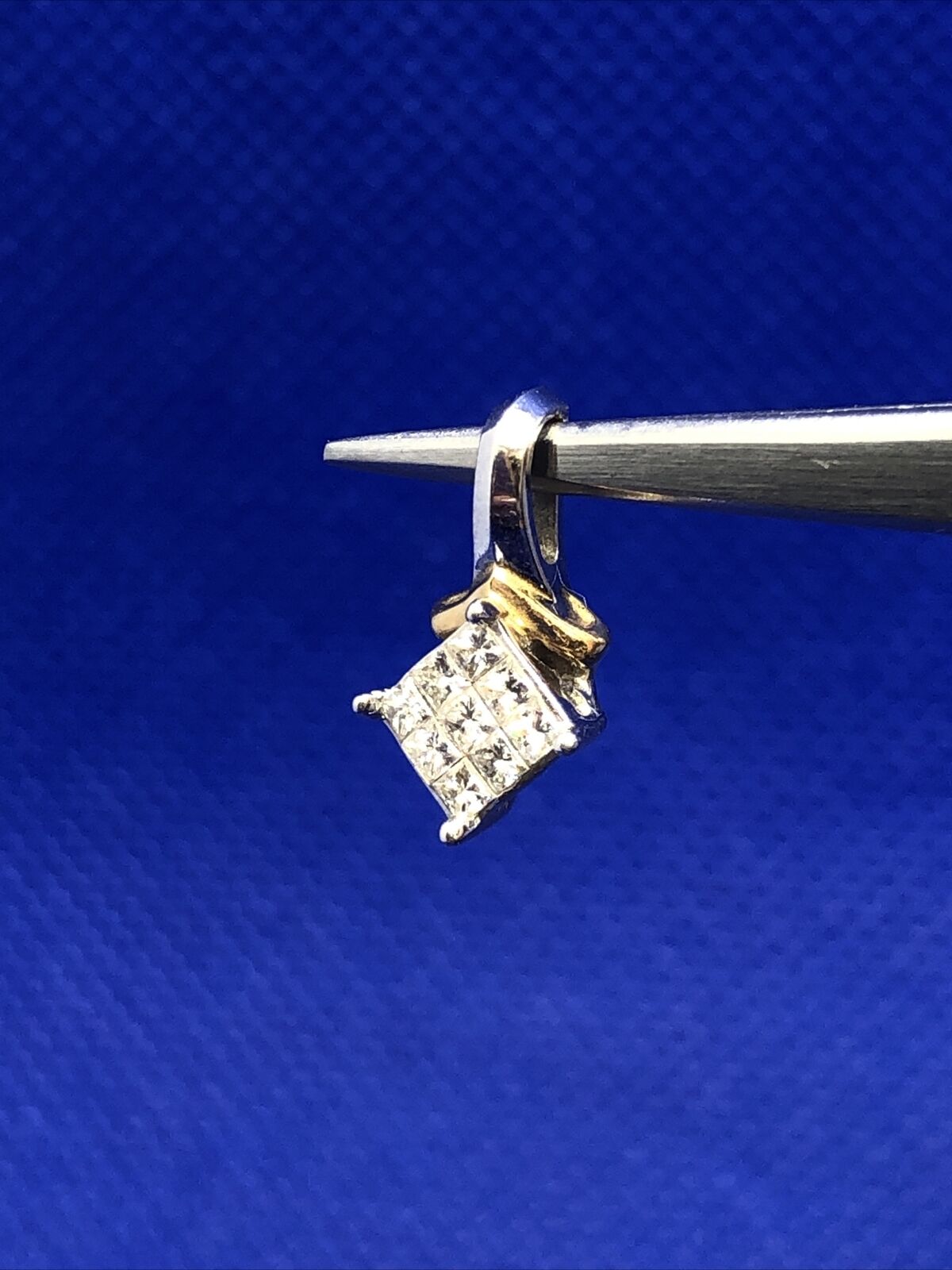 Designer Two Tone 14K White & Yellow Gold 0.25ct Princess Cut Diamonds Pendant