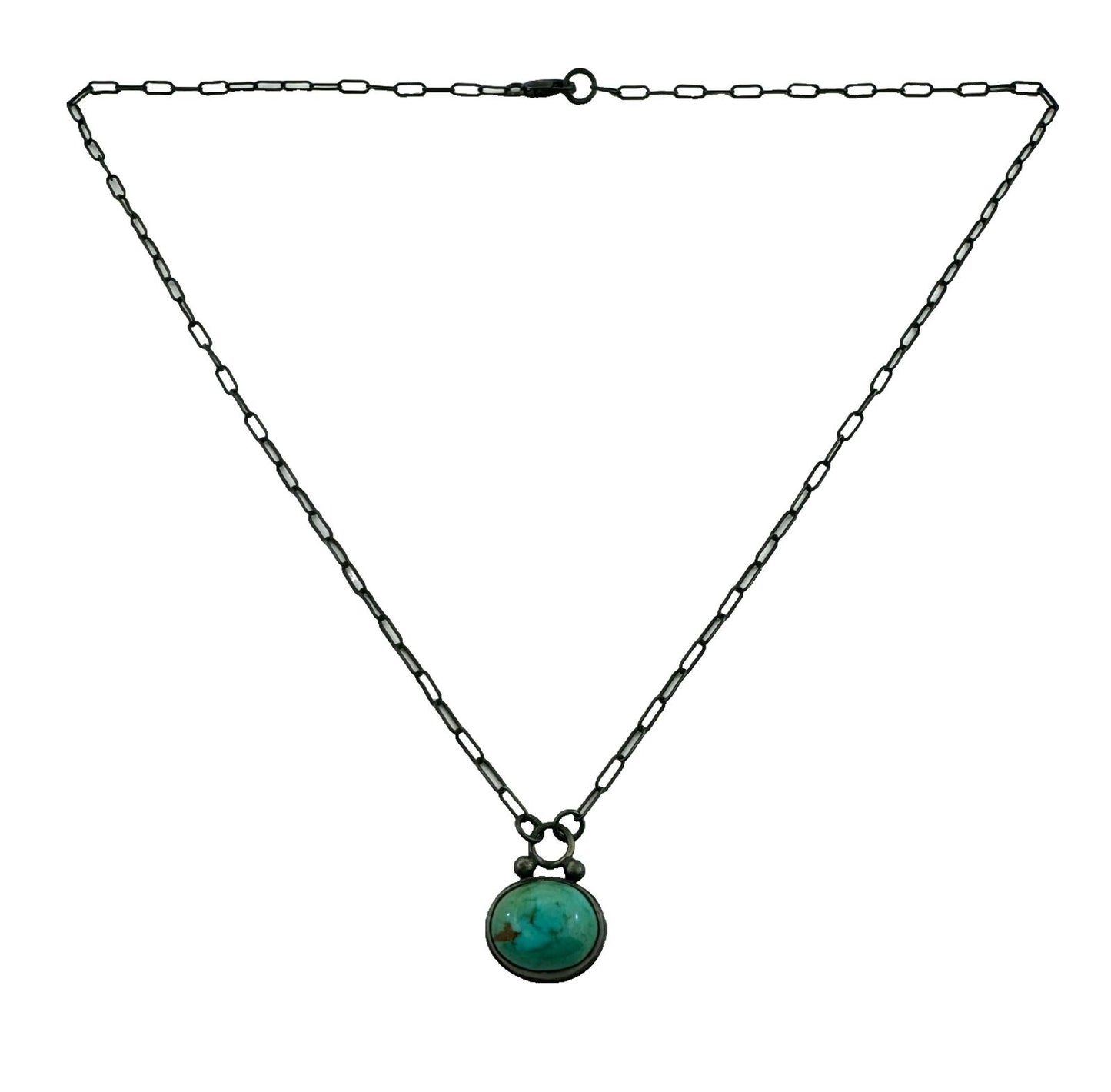 Vintage 925 Sterling Silver Oval Turquoise Pendant and Chain Necklace