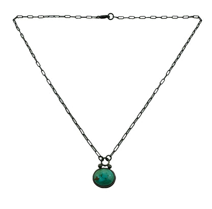 Vintage 925 Sterling Silver Oval Turquoise Pendant and Chain Necklace