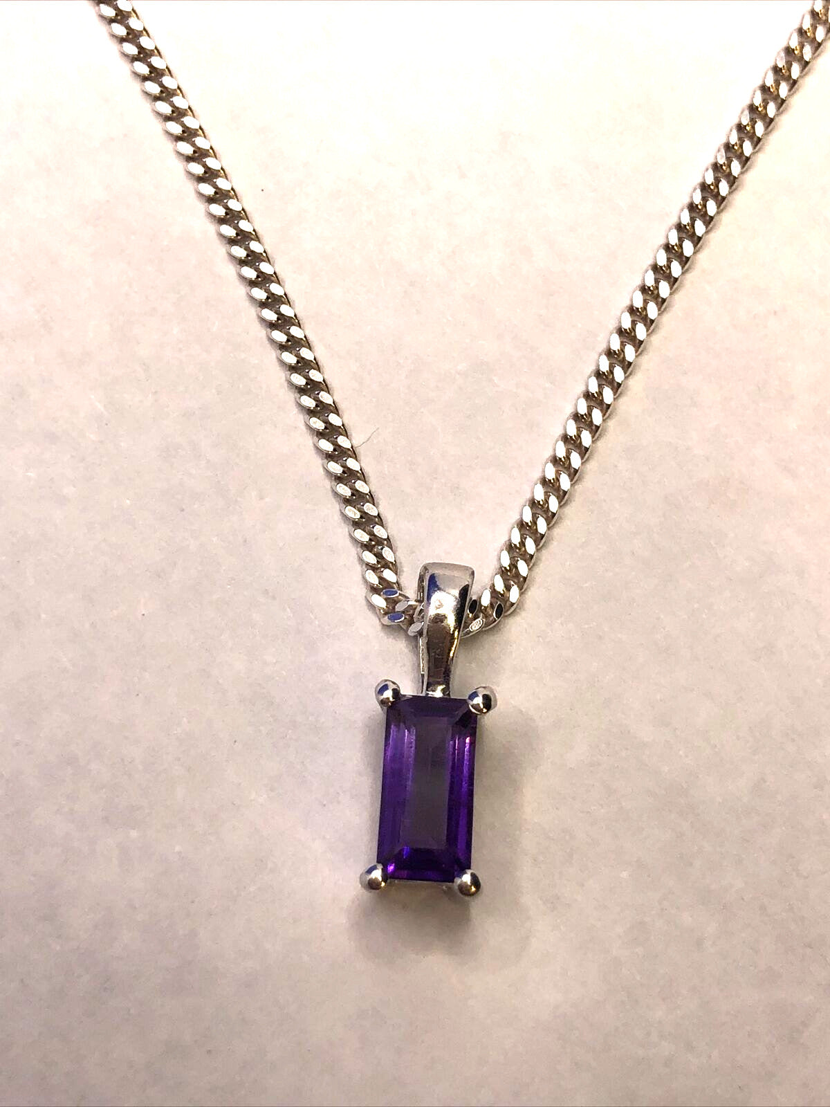 Designer TGGC 925 Sterling Silver Emerald Cut Amethyst Pendant Chain Necklace