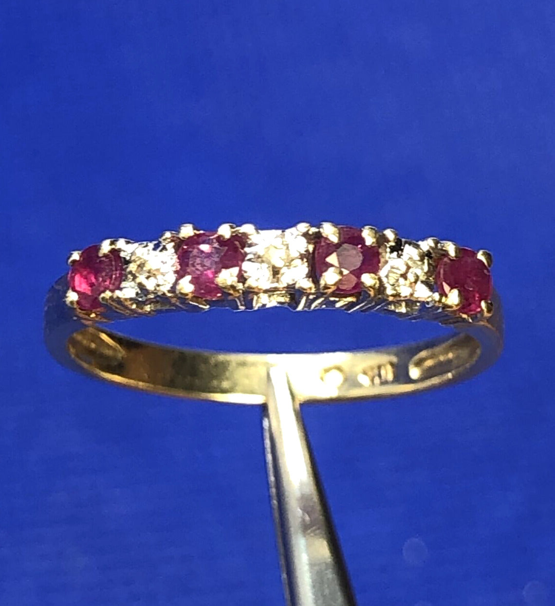 Designer 10K Yellow Gold Round Ruby Diamond Stackable Anniversary Band Ring