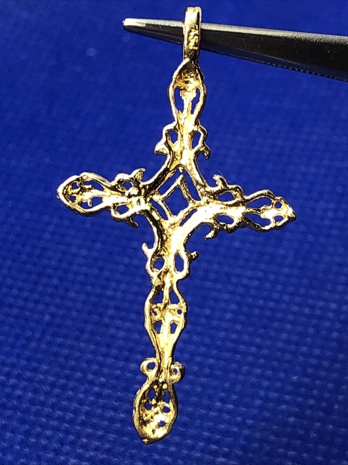 Designer ASJ 14K Yellow Gold Filigree Scroll Detailed Religious Cross Pendant