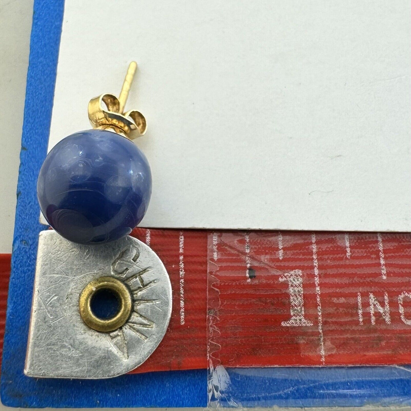 Vintage 14K Yellow Gold Blue Lapis Lazuli Round Ball Stud Earrings