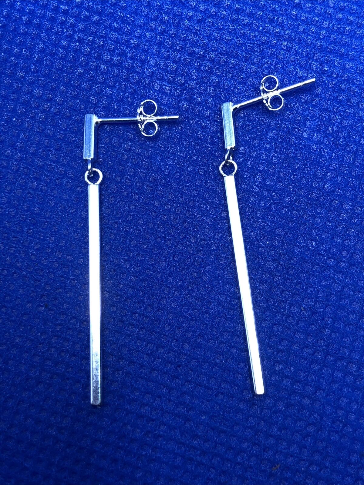 Modernist 925 Sterling Silver Rectangle Bar Drop Dangle Stud Earrings