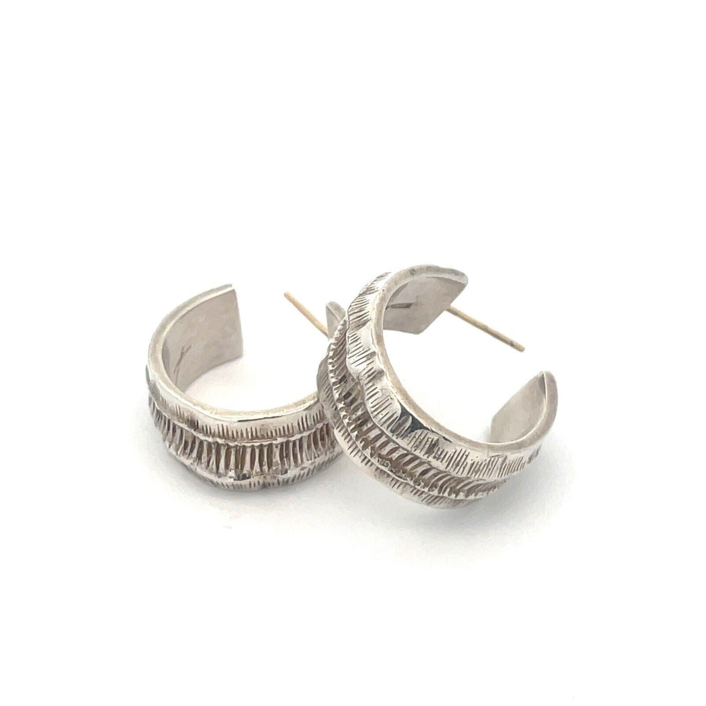 Mignon Faget 925 Sterling Silver 14K Gold Bamboo Collection Open Hoop Earrings