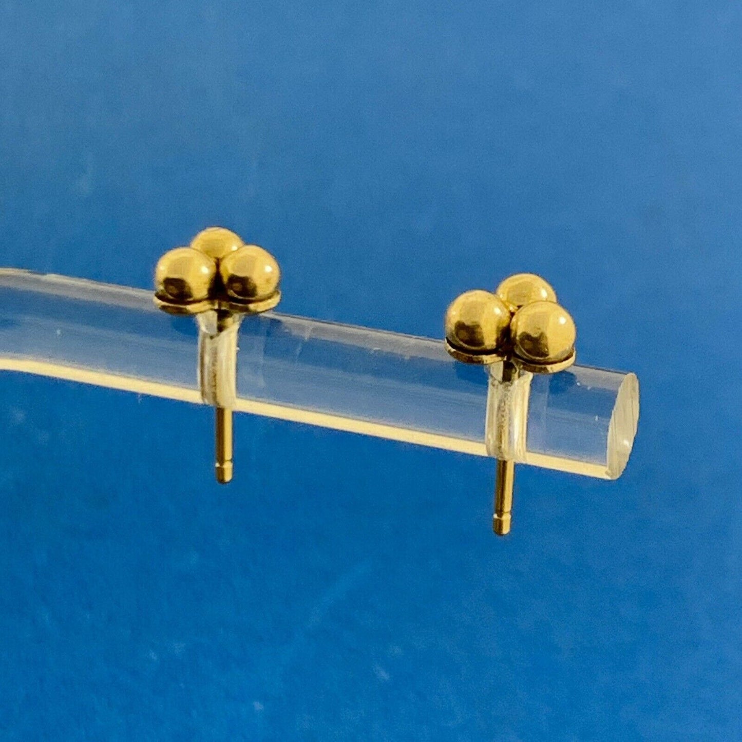 Vintage 14K Yellow Gold Three Ball Cluster Stud Earrings