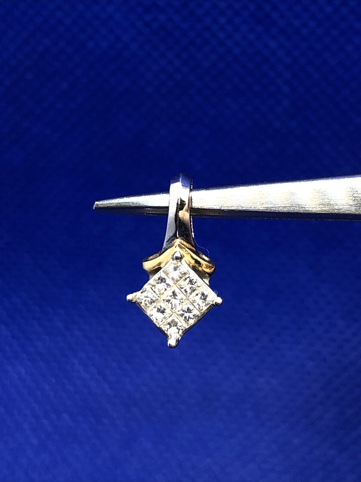 Designer Two Tone 14K White & Yellow Gold 0.25ct Princess Cut Diamonds Pendant