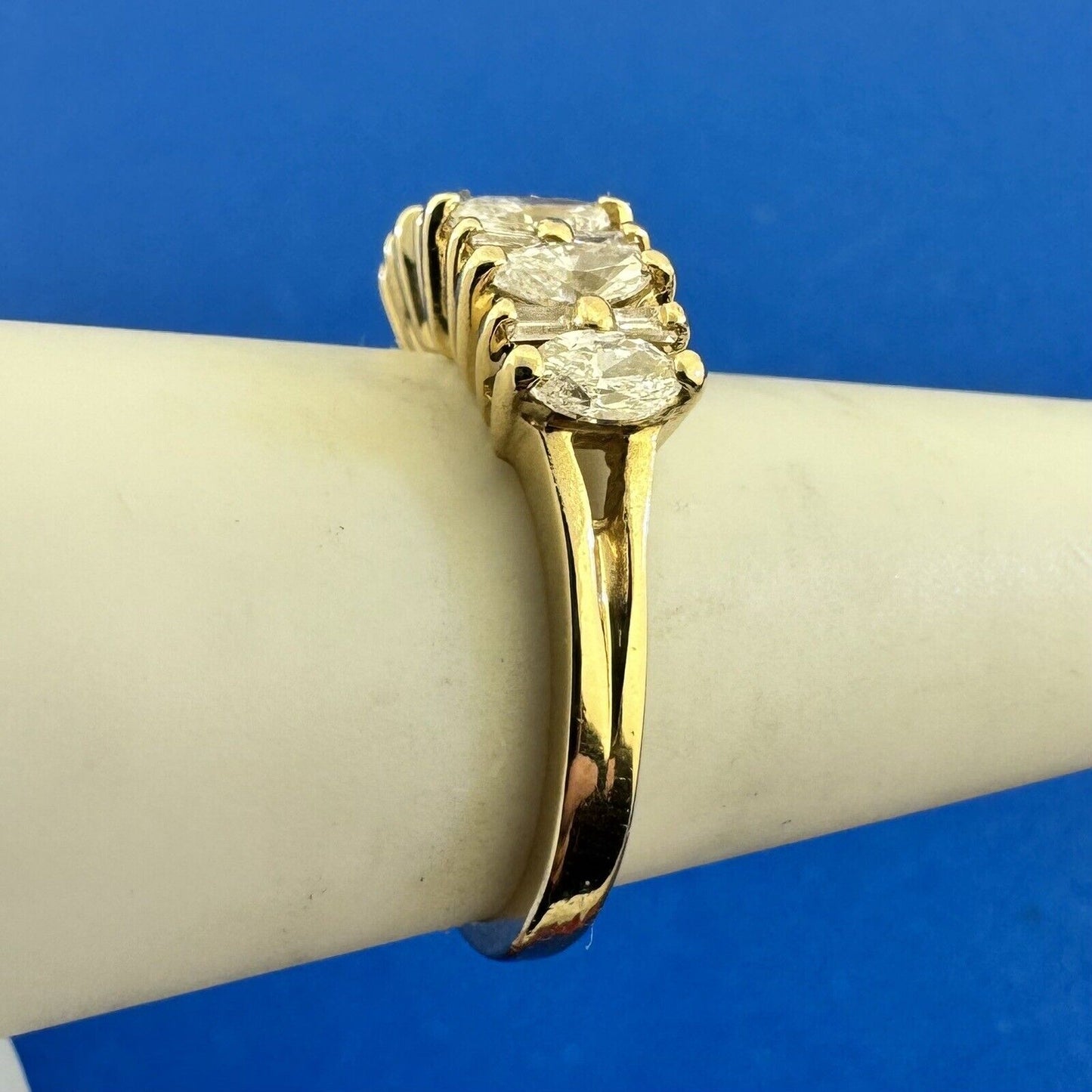 Designer 14K Yellow Gold Marquise & Baguette Diamond Anniversary Band Ring