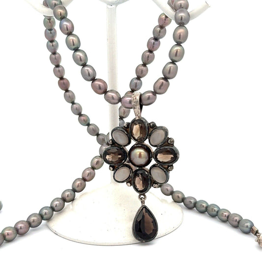 Designer JGD 925 Sterling Silver Moonstone Smokey Topaz Pearl Beaded Necklace