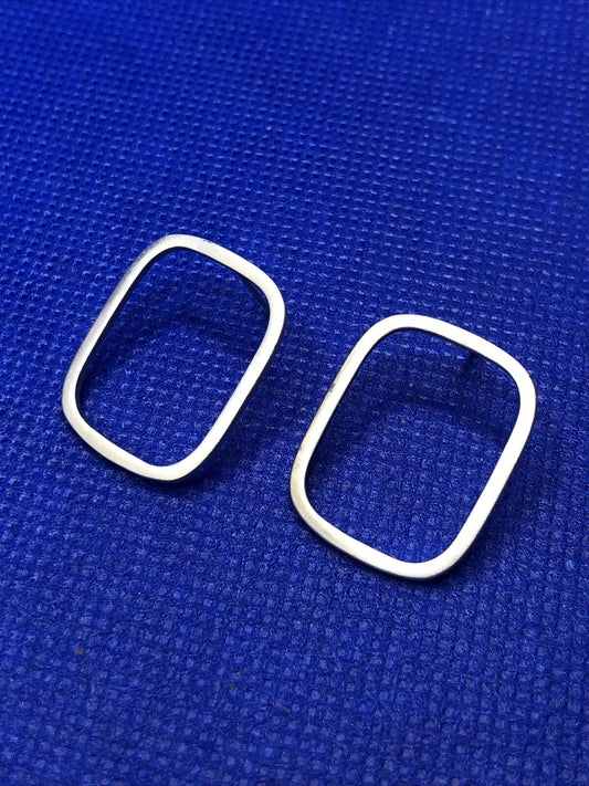 Modernist 925 Sterling Silver Burnished Rectangle Cutout Drop Stud Earrings