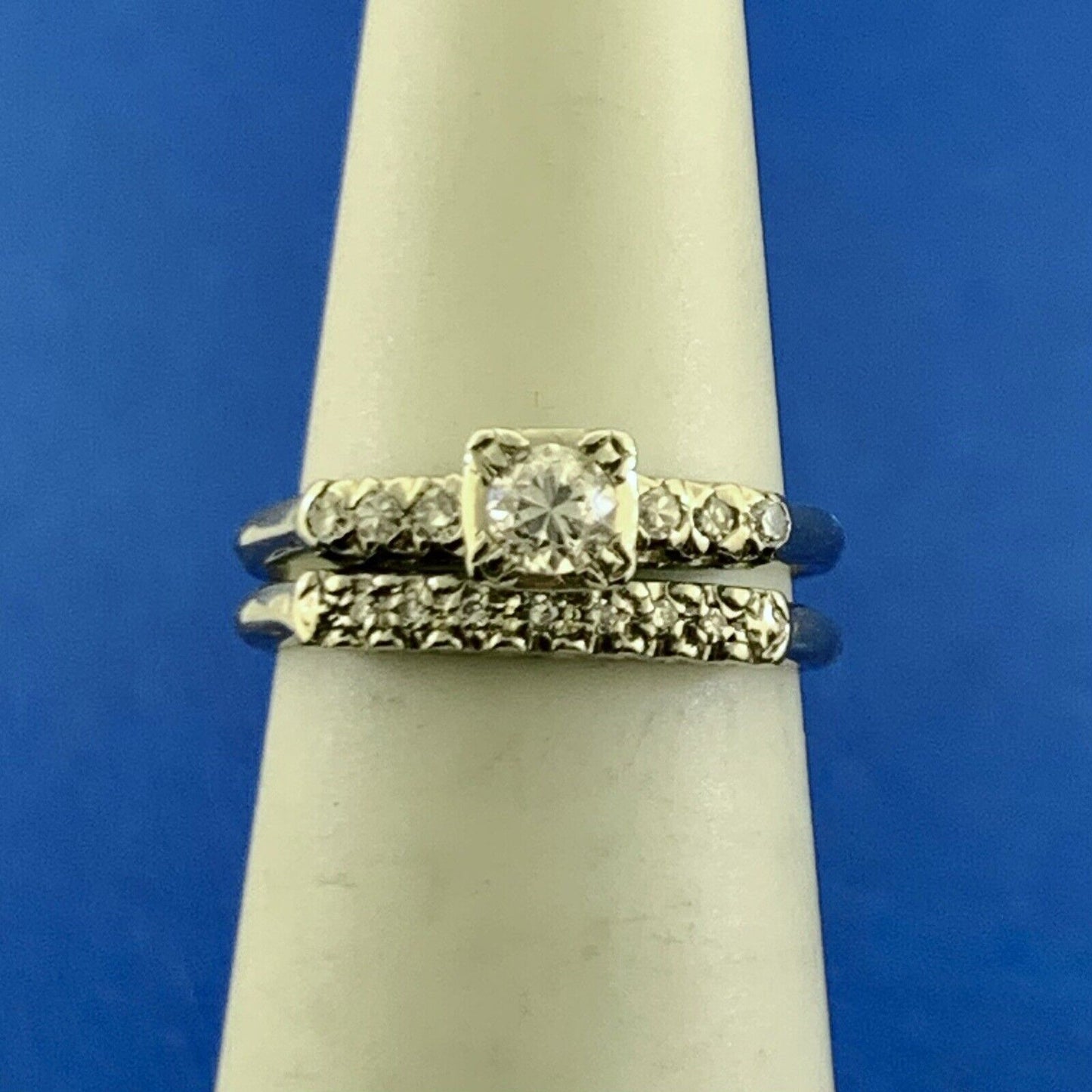 Tru-Heart 14K White Gold Diamond Solitaire W/Accents Engagement Wedding Band Set