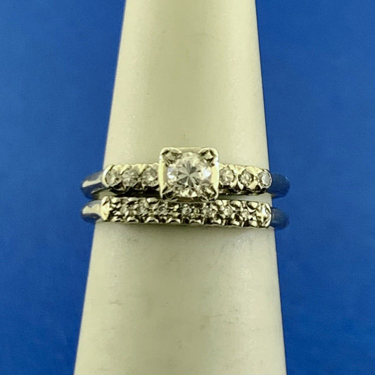 Tru-Heart 14K White Gold Diamond Solitaire W/Accents Engagement Wedding Band Set