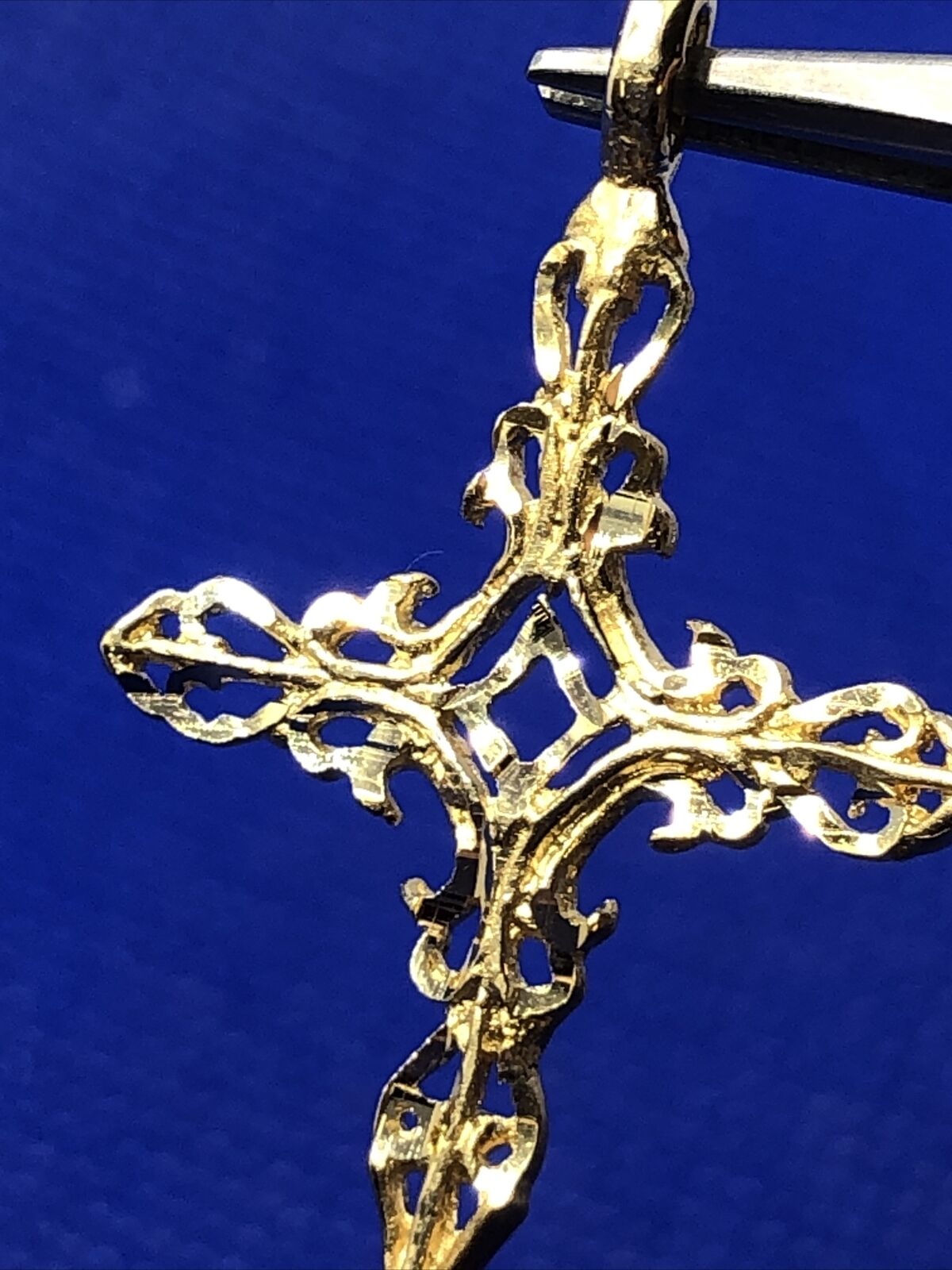 Designer ASJ 14K Yellow Gold Filigree Scroll Detailed Religious Cross Pendant