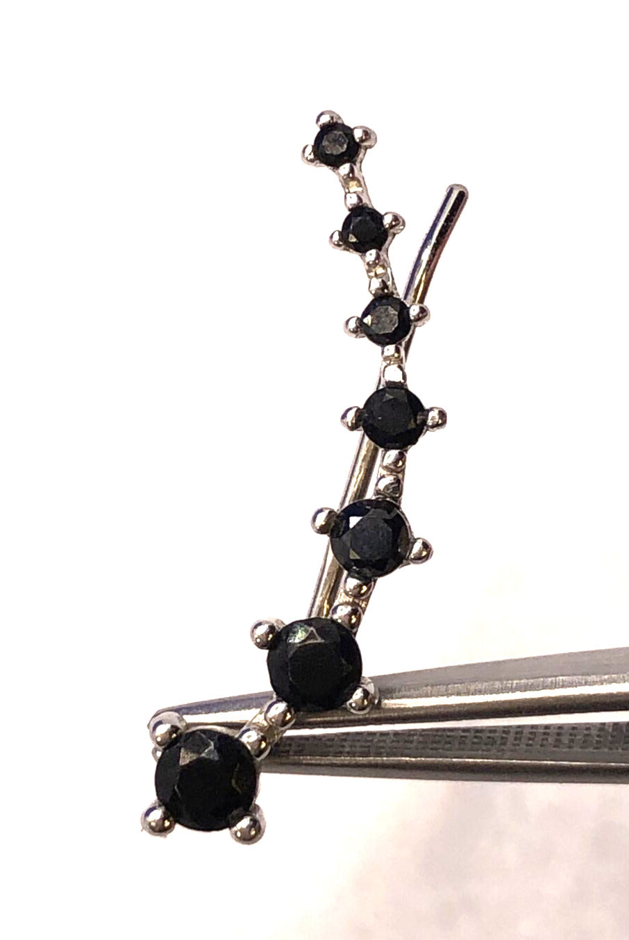 925 Sterling Silver Round Black Onyx Graduated Climber Earrings