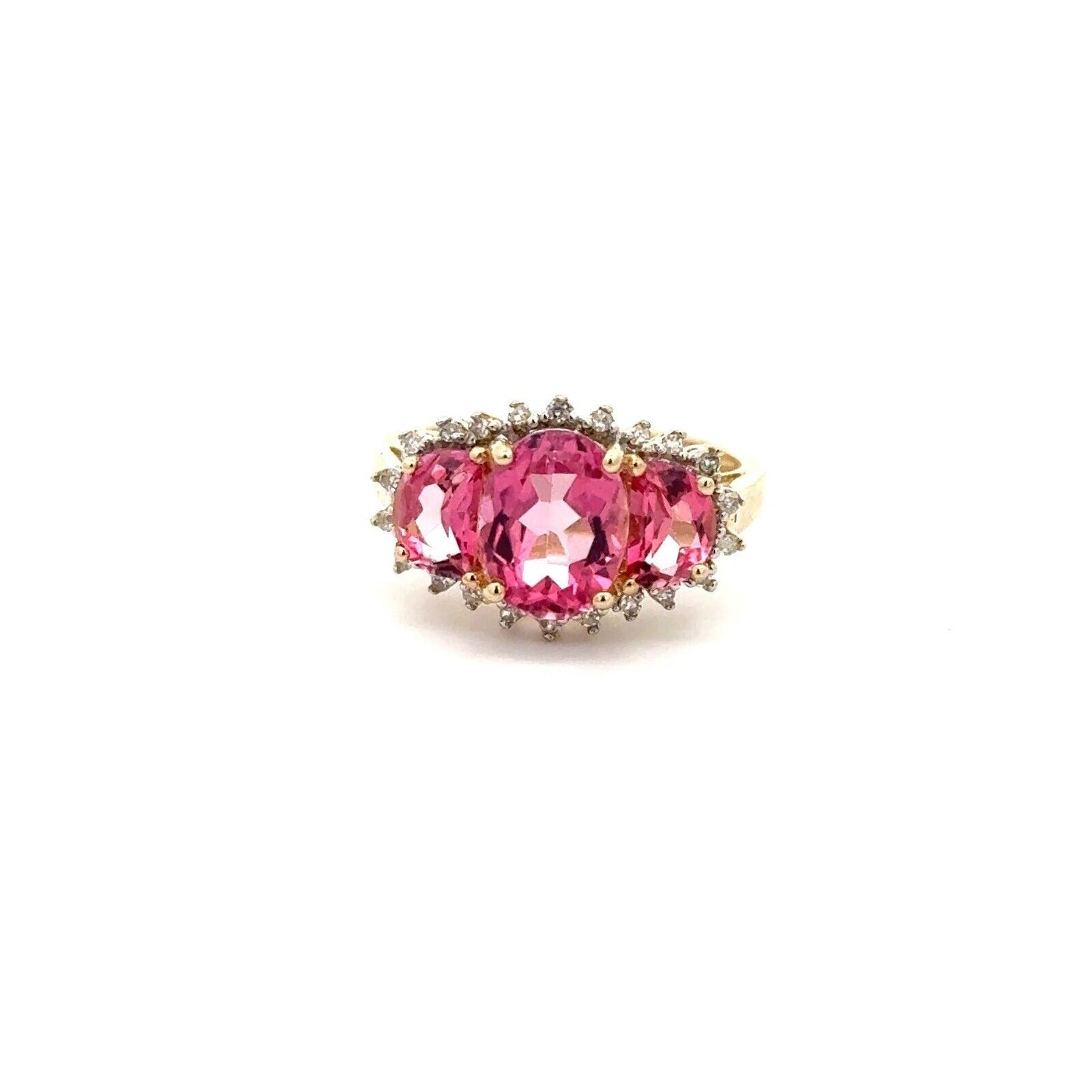 Designer 14K Yellow Gold Pink Topaz Diamond Accent Anniversary Ring