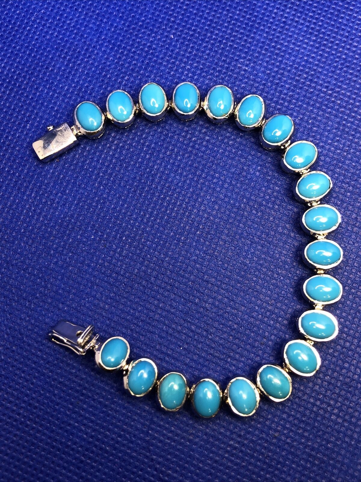 Designer 925 Sterling Silver oval Blue Turquoise 7-Inch Tennis Bracelet