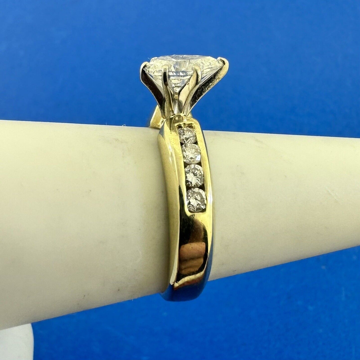 Designer RJK 14K Yellow Gold Pear Diamond Solitaire w/Accents Engagement Ring