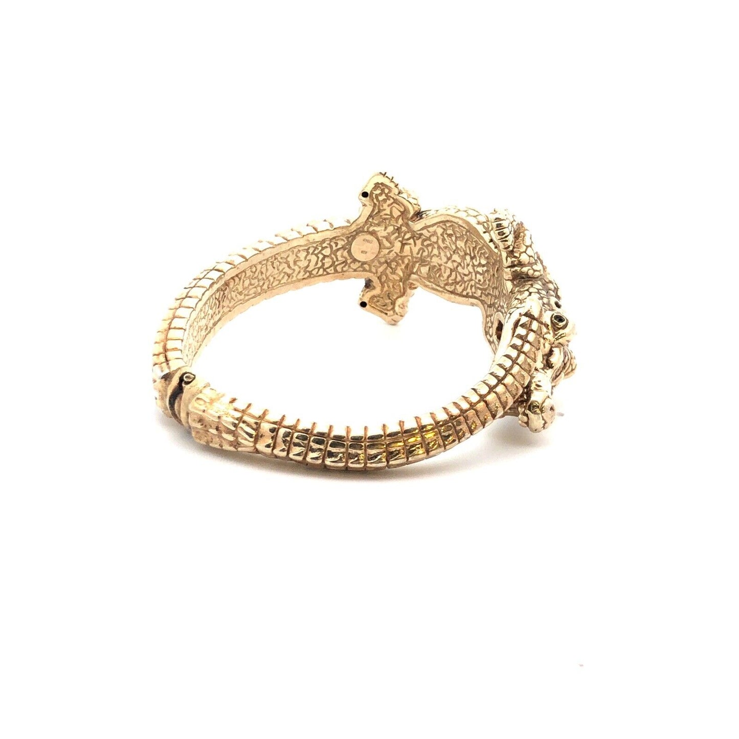 Italy 925 Sterling Silver Vermeil 3D Alligator Hinged Statement Cuff Bracelet