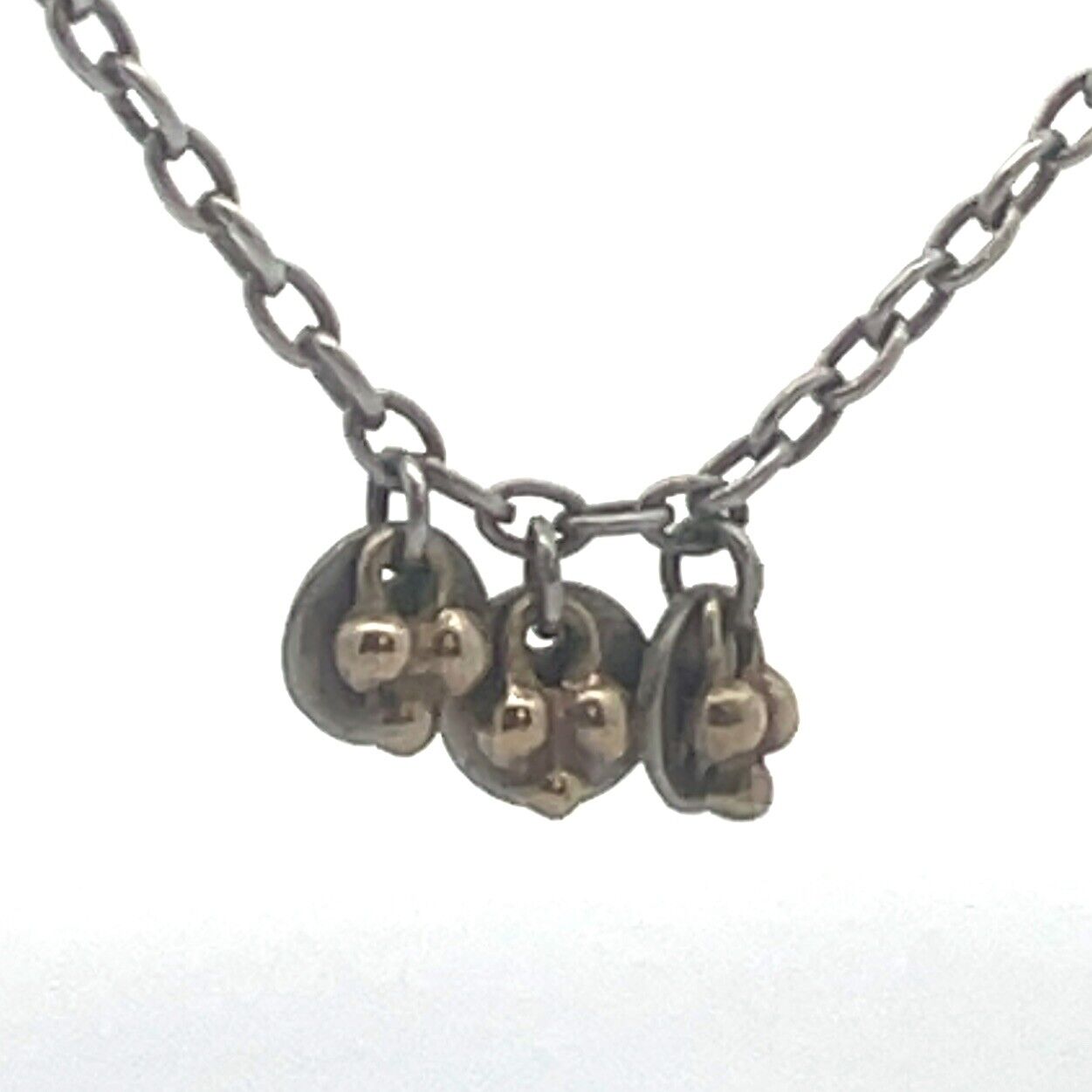 ME & RO 925 Sterling Silver 10K Yellow Gold Bead Three Disc Charm Necklace