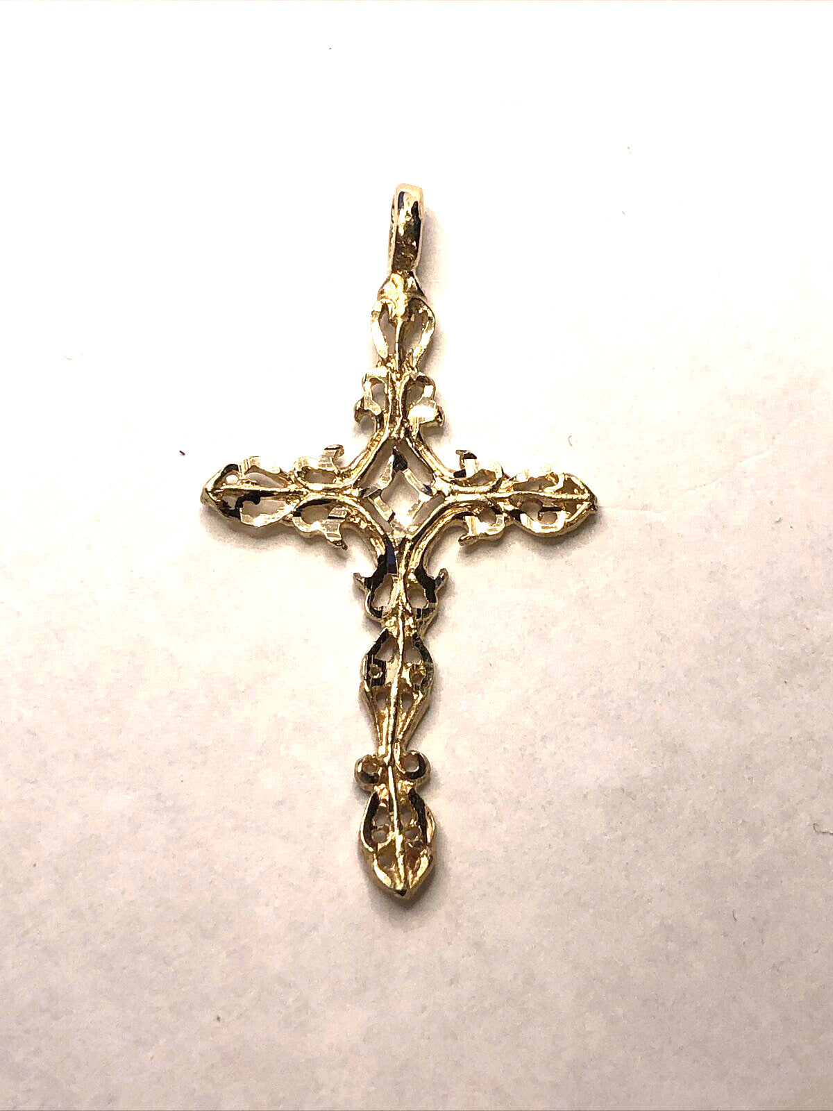 Designer ASJ 14K Yellow Gold Filigree Scroll Detailed Religious Cross Pendant