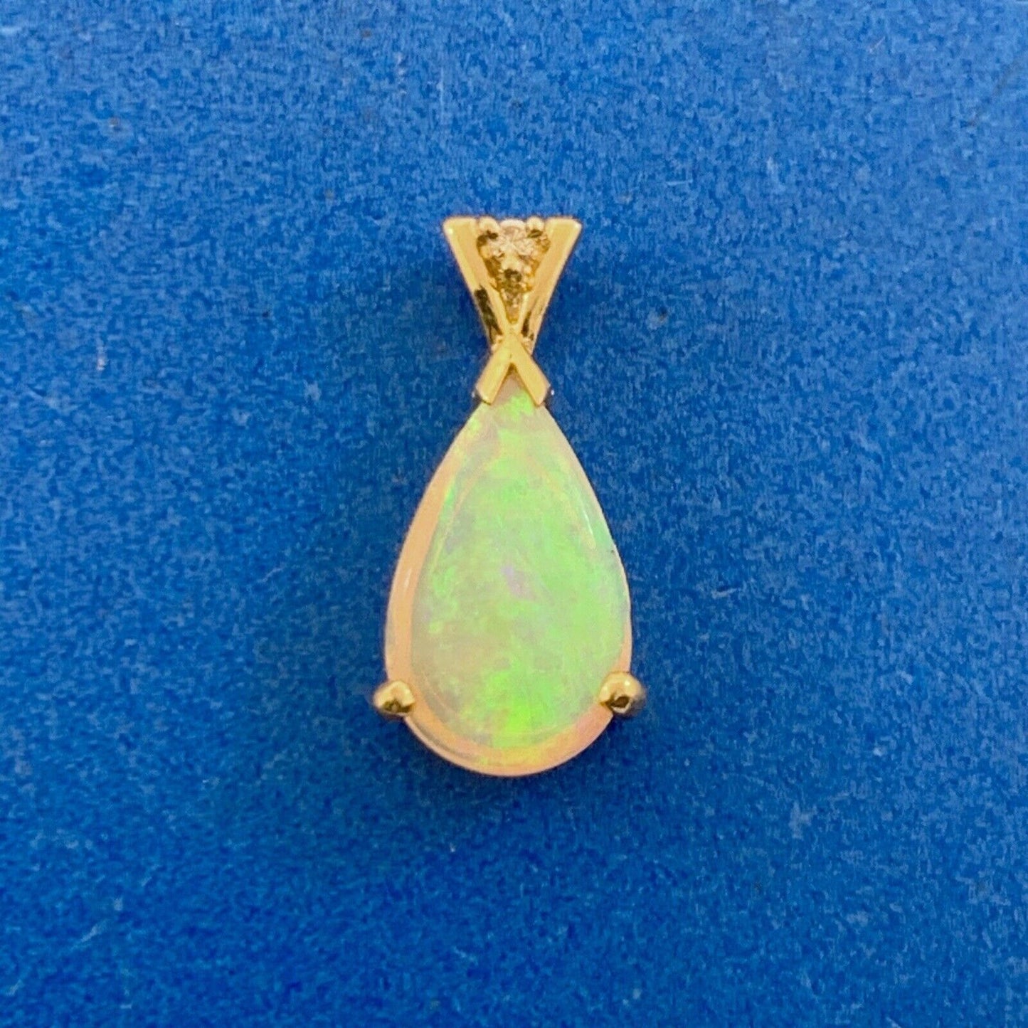 Designer 14K Yellow Gold Pear Opal Cabochon Diamond Accented Teardrop Pendant