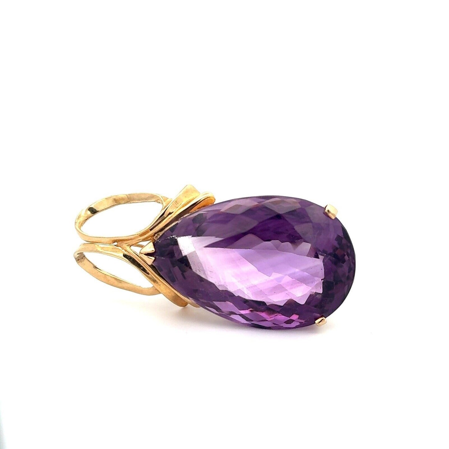 14K Yellow Gold Pear Faceted Amethyst Solitaire Statement Pendant