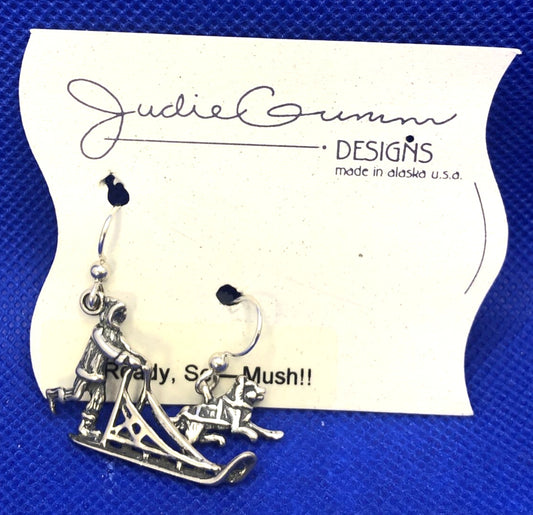 Alaska Designer Judie Gumm 925 Sterling Silver Mush Sled Dog Mismatched Earrings