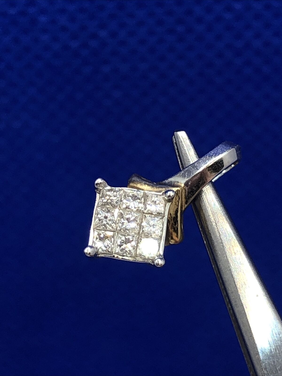 Designer Two Tone 14K White & Yellow Gold 0.25ct Princess Cut Diamonds Pendant