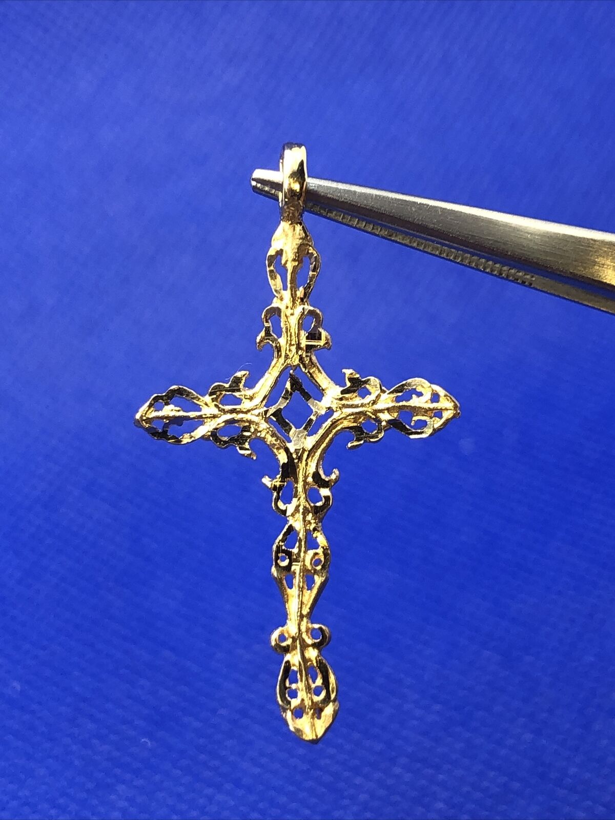 Designer ASJ 14K Yellow Gold Filigree Scroll Detailed Religious Cross Pendant