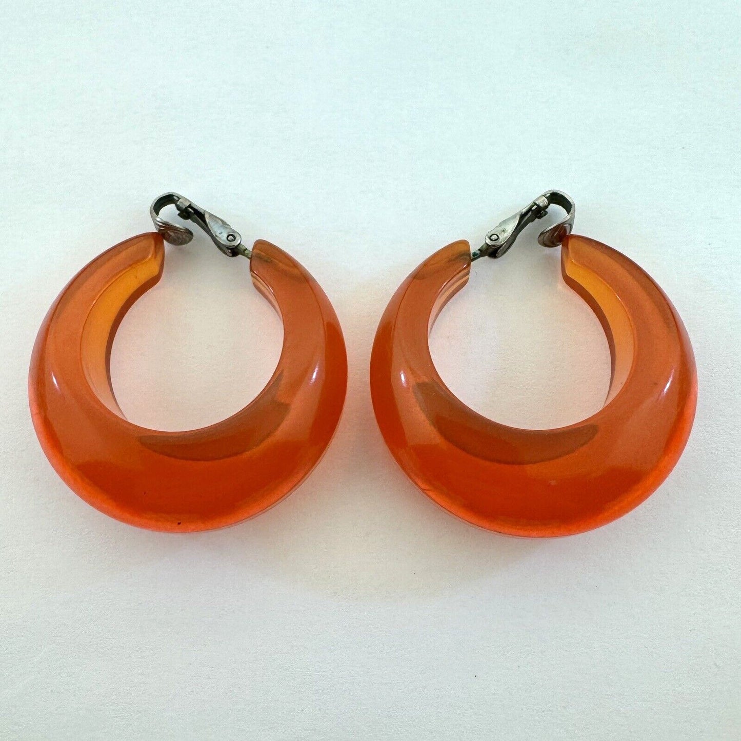 Mid Century Orange and White Lucite Popcorn Necklace Clip Earrings Statement Set